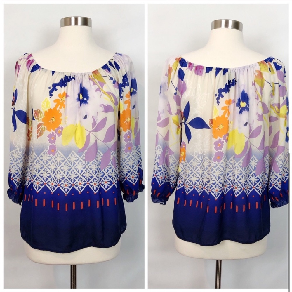 Fei Anthropologie Floral Foliage Off Shoulder Silk Top - Picture 6 of 13